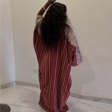 Women Summer Lace V-Neck Striped Dress