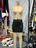 Women Summer Pu Leather Lace-Up Sexy Skirt
