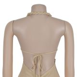 Women Sexy Casual Halter Neck Backless Solid Jumpsuit