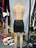 Women Summer Pu Leather Lace-Up Sexy Skirt