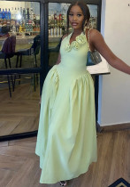 Women Summer Halter Neck V-Neck Floral Dress Women Summer Halter Neck V-Neck Floral Dress