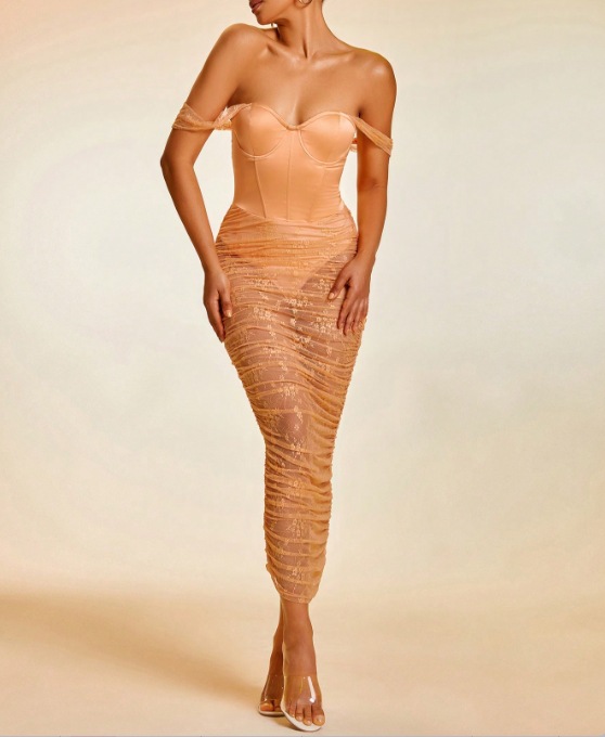 Women Elegant Sexy Strapless Bodycon Off-Shoulder Maxi Dress