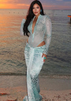 Women V-Neck Leopard Print Sexy Top and Long Skirt Two-Piece Set Women V-Neck Leopard Print Sexy Top and Long Skirt Two-Piece Set