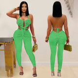Women Sexy Casual Halter Neck Backless Solid Jumpsuit