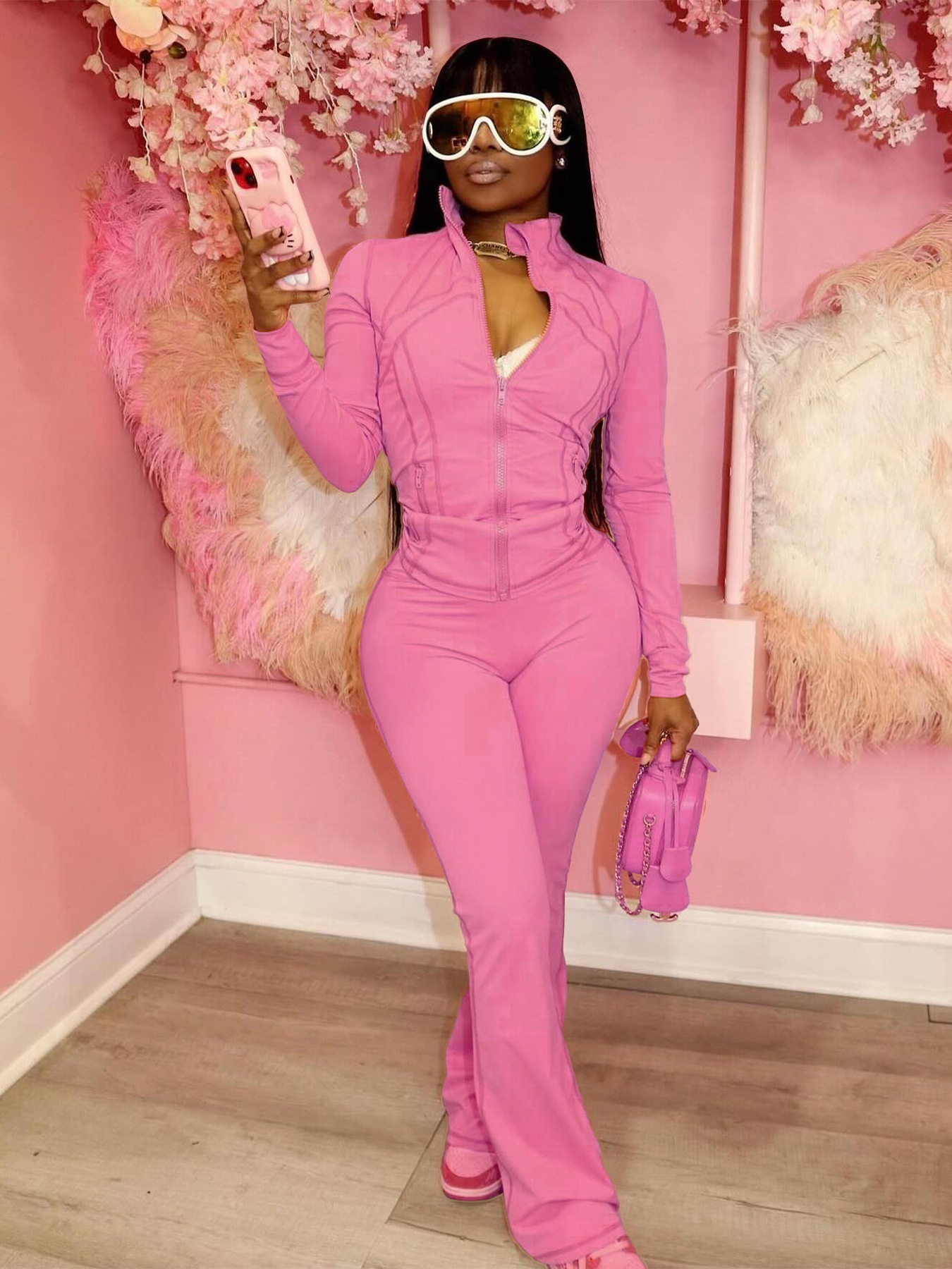 Spring/Summer Casual Sexy Tight-Fitting Bell Sleeve Two-Piece Pants Set