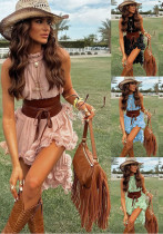 Spring/Summer Floral Chiffon Ruffle Sleeveless Skirt Set