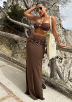 Three-Piece Solid Color Bikini Long Skirt Set