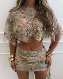 Embroidered Sequin Party Skirt Set