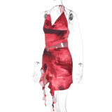Women Summer Printed Sexy Backless Strappy Dress