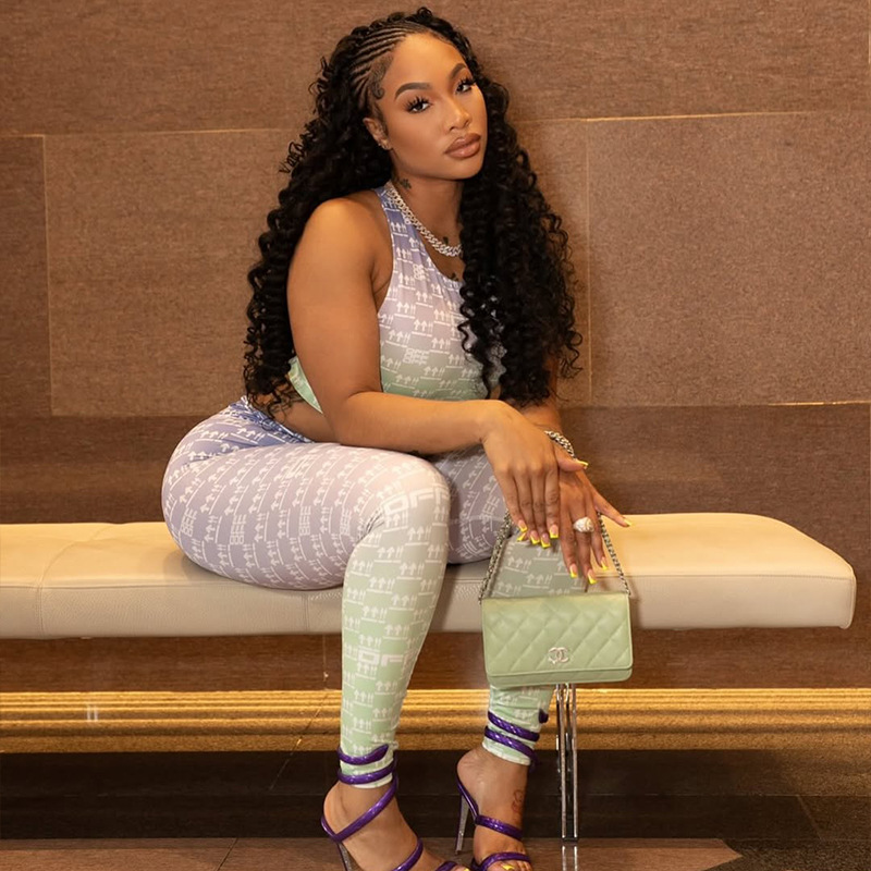 Women's Sporty Hollow-Out Printed Slim-Fit Pants Set Tank Top & Leggings