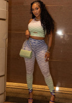 Women's Sporty Hollow-Out Printed Slim-Fit Pants Set Tank Top & Leggings Women's Sporty Hollow-Out Printed Slim-Fit Pants Set Tank Top & Leggings