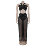 Women's Fashion Sexy Strap Top & Fringe Long Skirt Two-Piece Set