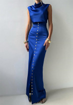 Women's Spring/Summer Fashion Casual Suit Elegant Sleeveless Top & Button-Up Skirt Set