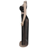 Women's Fashion Sexy Strap Top & Fringe Long Skirt Two-Piece Set
