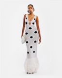 Summer Stylish Black Polka Dot Knit Fringe Maxi Dress