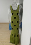 Summer Stylish Black Polka Dot Knit Fringe Maxi Dress