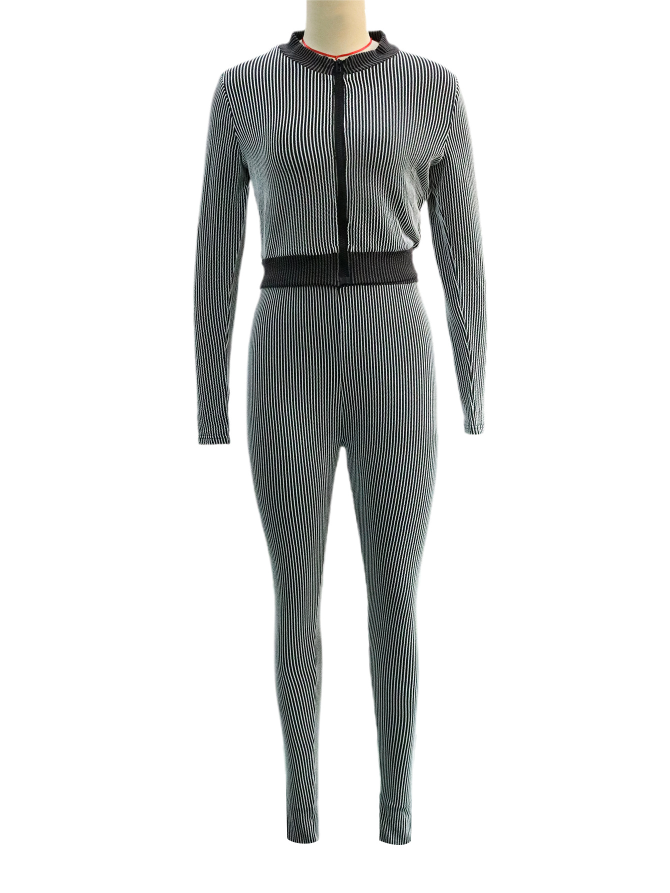 Fashion Casual Sportswear Set Women's Long-Sleeve Zip-Up Slim Fit Two-Piece Pants Set