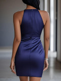 Fashion Sexy Slim Waist Solid Color Fitted Dress