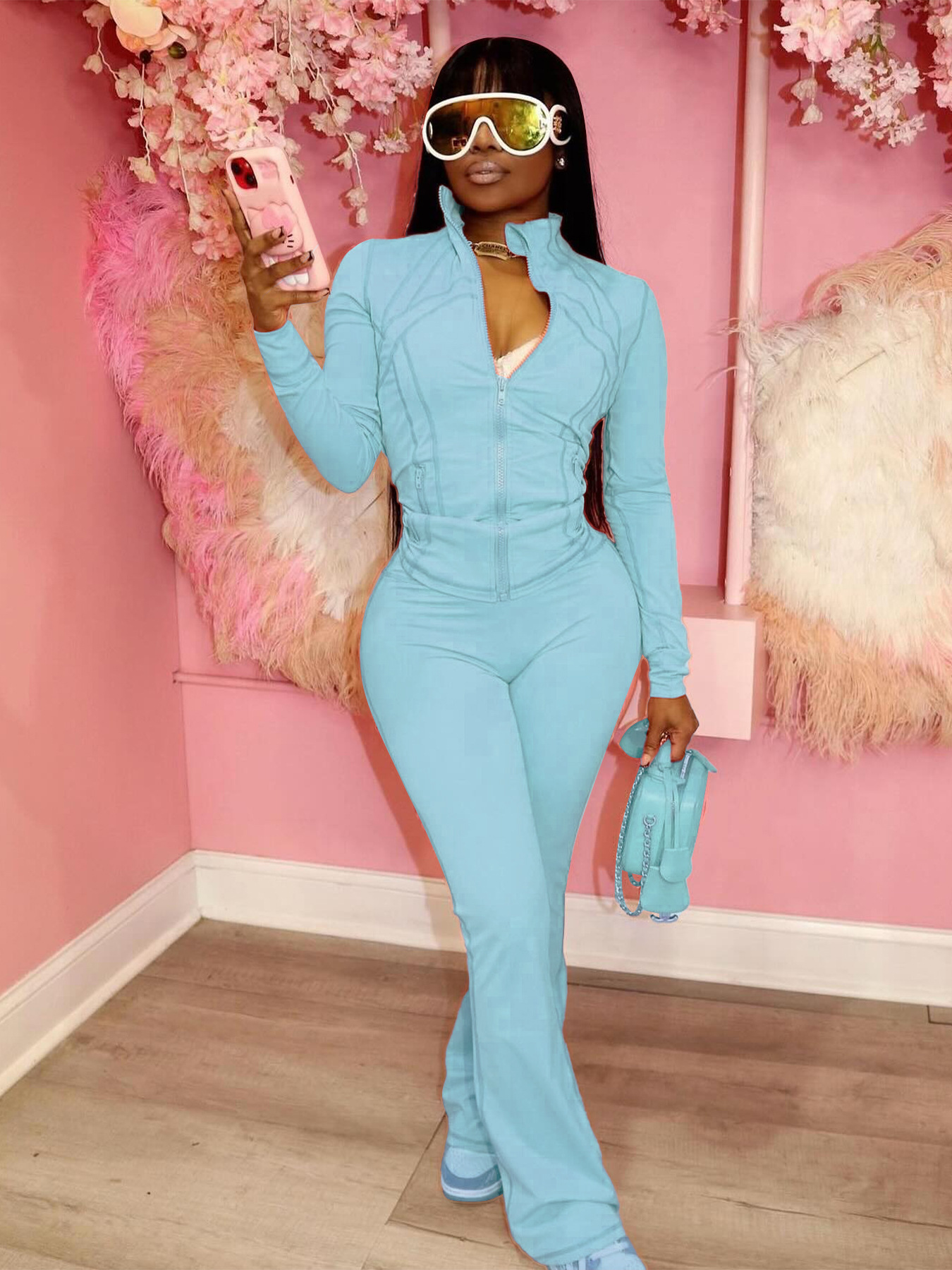 Spring/Summer Casual Sexy Tight-Fitting Bell Sleeve Two-Piece Pants Set