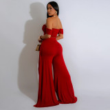 Women Strapless Top and Slit Wide Leg Pants Two-Piece Set