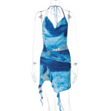 Women Summer Printed Sexy Backless Strappy Dress