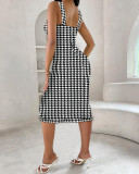 Women Low-Neck Houndstooth Dress