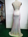 Spring Elegant Bling Bling Sequins One Shoulder Sleeveless Mermaid Formal Cocktail Evening Dress