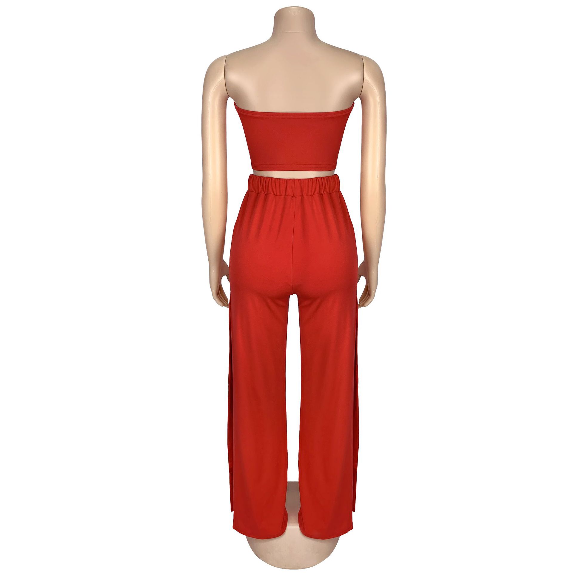 Women Summer Sexy Strapless Top and Two-Piece Pants Set