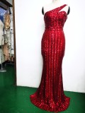 Spring Elegant Bling Bling Sequins One Shoulder Sleeveless Mermaid Formal Cocktail Evening Dress