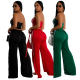 Women Summer Sexy Strapless Top and Two-Piece Pants Set