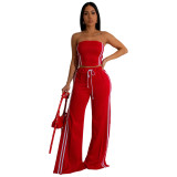 Women Summer Sexy Strapless Top and Two-Piece Pants Set