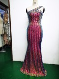 Spring Elegant Bling Bling Sequins One Shoulder Sleeveless Mermaid Formal Cocktail Evening Dress
