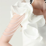 Women One-Shoulder Beaded Wool and Floral Satin Slit Sexy Evening Dress