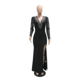 Women V-Neck Slit Dress