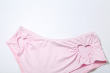 Women Summer Heart Print Hole Strapless Sexy Solid Top and Shorts Two-Piece Set