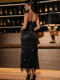 Women Sexy Backless Sequin Birthday Party Evening Dress