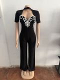 Women Elegant Patchwork Short-Sleeved Jumpsuit