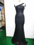 Spring Elegant Bling Bling Sequins One Shoulder Sleeveless Mermaid Formal Cocktail Evening Dress