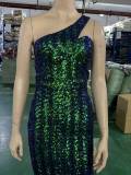 Spring Elegant Bling Bling Sequins One Shoulder Sleeveless Mermaid Formal Cocktail Evening Dress