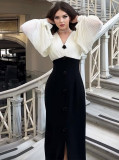 Women Autumn Sexy Style Elegant Colorblock Dress