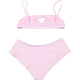 Women Summer Heart Print Hole Strapless Sexy Solid Top and Shorts Two-Piece Set