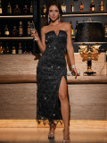 Women Sexy Backless Sequin Birthday Party Evening Dress