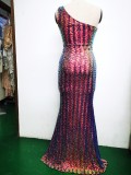 Spring Elegant Bling Bling Sequins One Shoulder Sleeveless Mermaid Formal Cocktail Evening Dress