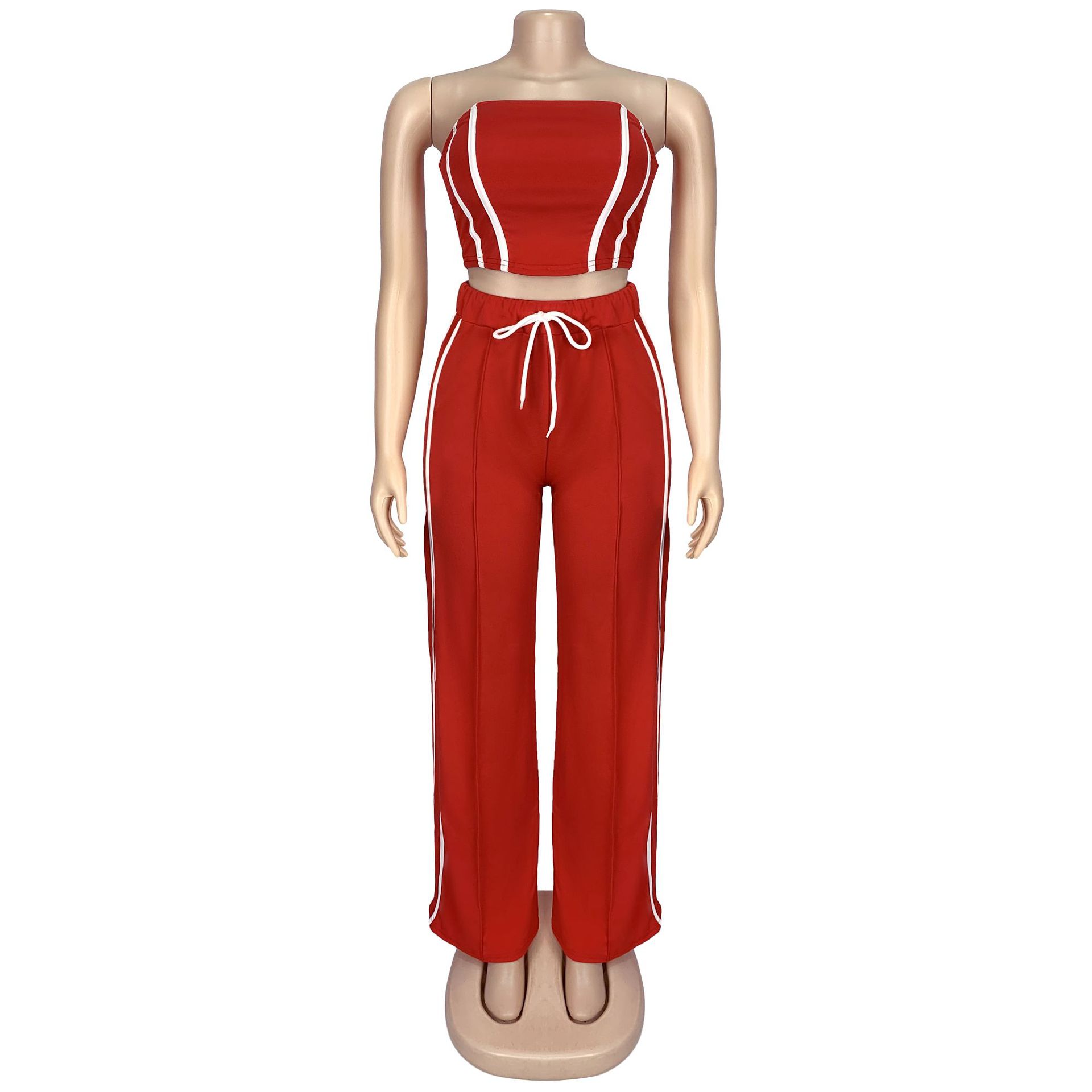 Women Summer Sexy Strapless Top and Two-Piece Pants Set