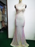 Spring Elegant Bling Bling Sequins One Shoulder Sleeveless Mermaid Formal Cocktail Evening Dress