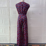 Women Summer Sleeveless Diamond Plaid Wide-Leg Jumpsuit