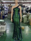 Spring Elegant Bling Bling Sequins One Shoulder Sleeveless Mermaid Formal Cocktail Evening Dress