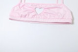 Women Summer Heart Print Hole Strapless Sexy Solid Top and Shorts Two-Piece Set