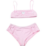 Women Summer Heart Print Hole Strapless Sexy Solid Top and Shorts Two-Piece Set