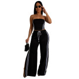 Women Summer Sexy Strapless Top and Two-Piece Pants Set